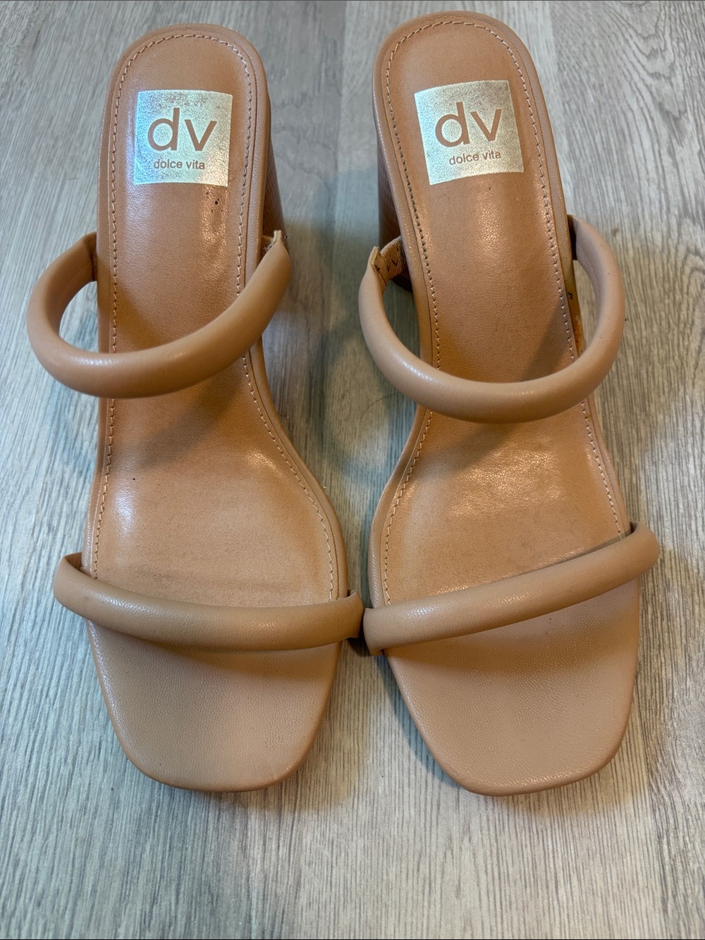 Dolce Vita Camel Tan Double-Strap Padded Slide Mules